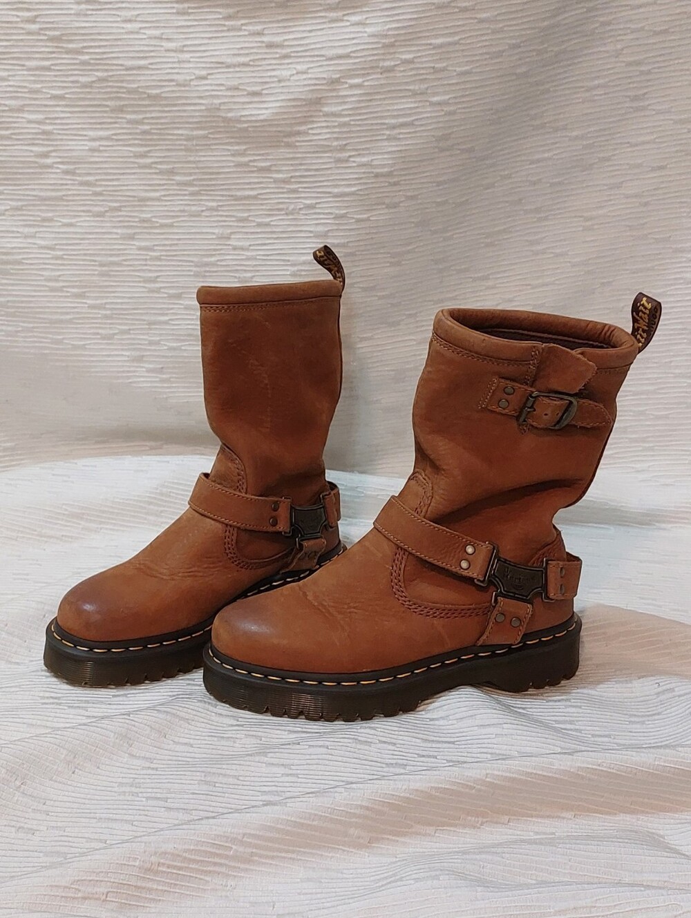 Dr. Martens Anistone Cignac Brown Leather Harness Moto Boots Size 7